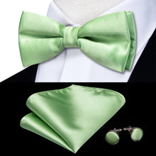 Solid Silk Bow Tie Hanky Cuff Links Set