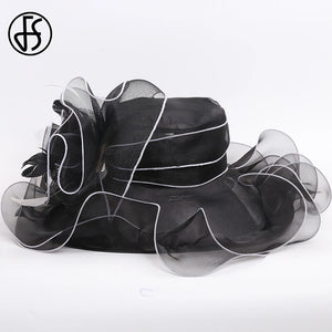 Kentucky Derby Wide Brim Flower Feather Hat