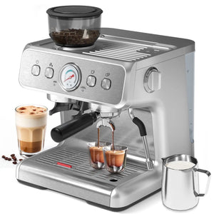 15 Bar Semi-Automatic Espresso/Coffee Machine with Conical Burr Grinder and Steam Wand