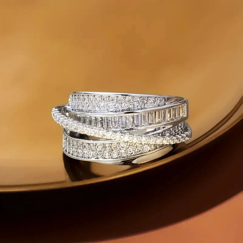 Huitan Gorgeous Cross Design Cubic Zirconia Ring