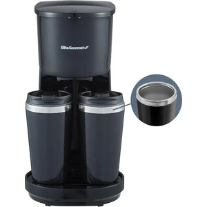 EHC116 Dual Drip Double Coffee Maker with Two 14 Oz Stainless Steel Interior Thermal Travel Mug