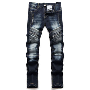 Casual Coated Straight Pleated Jeans