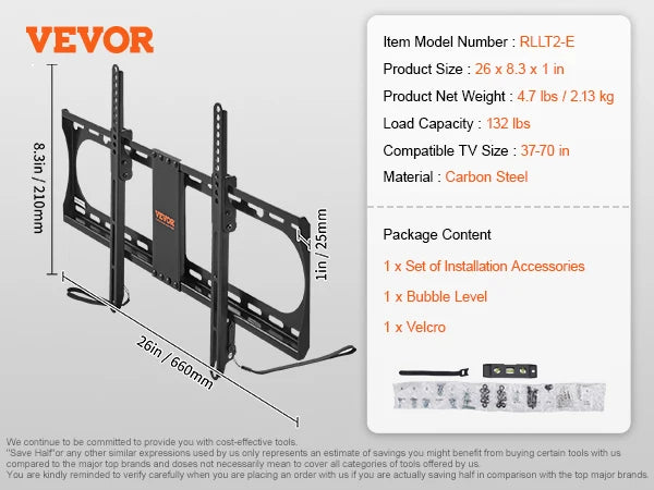 VEVOR Full Motion TV Mount Fit for Most 26-90in TVs Swivel Tilt Horizontal Adjustment