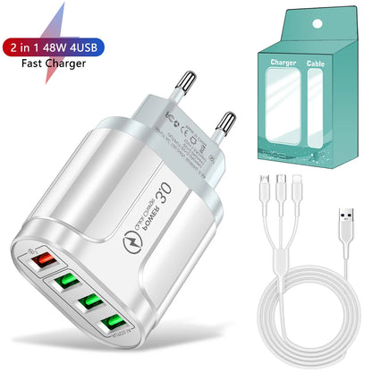 4 Port USB 45W USB Charger Fast Charge QC 3.0 Wall Charging