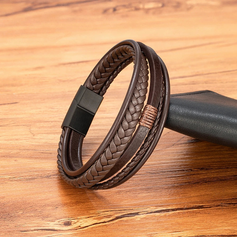 XQNI Hand-Woven Leather Multilayer Bracelet