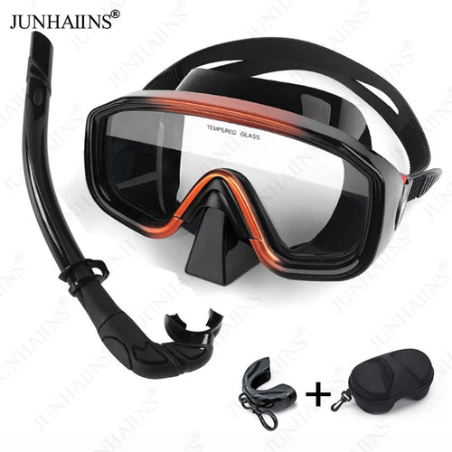 JUNHAINS Anti-fog Tempered Glass Breathing Tube and Mask Snorkeling Set