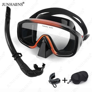 JUNHAINS Anti-fog Tempered Glass Breathing Tube and Mask Snorkeling Set
