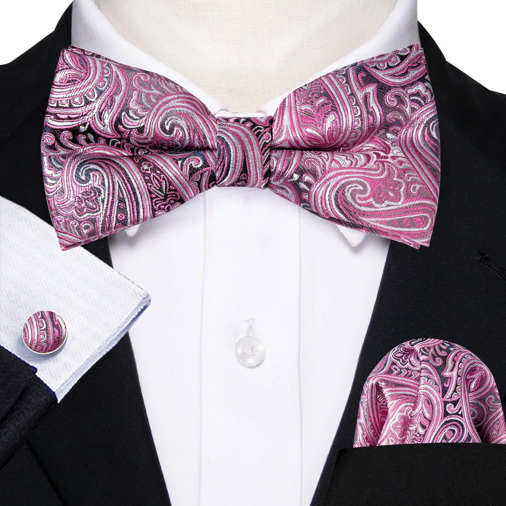 Barry.Wang Silk Bow Tie Hanky Cuffs Set