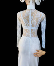 Valentine's Day White Rose Headdress + Lace Bodysuit + Long Dress + Bra + Gloves + Flower Set Stage Costume