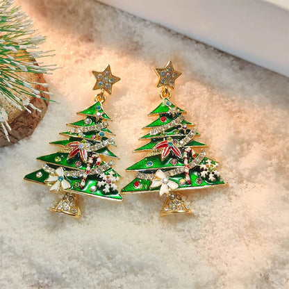 Fashion Shiny Snowflake Christmas Tree Earrings