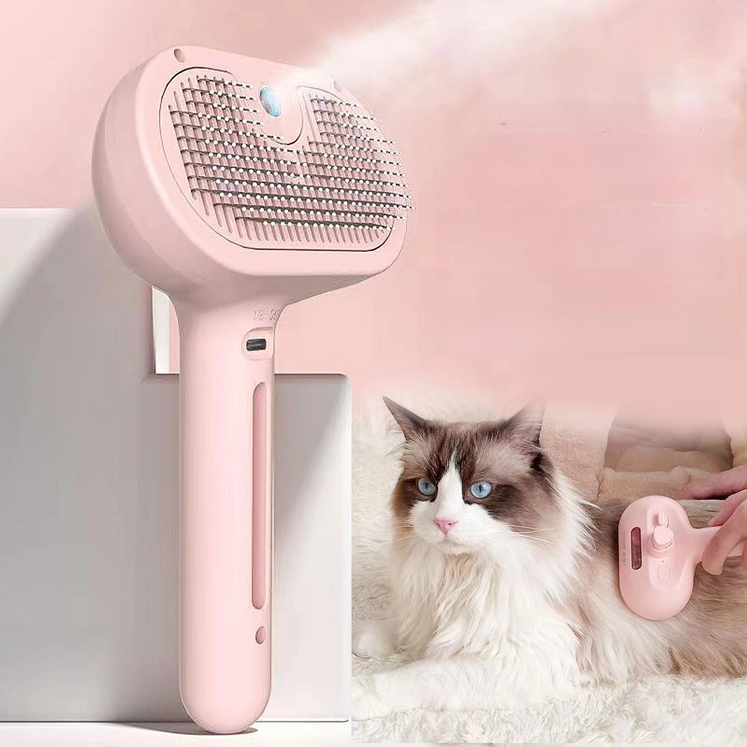 Cat Steam Brush Spray Hair Removal Comb for Shedding and Grooming