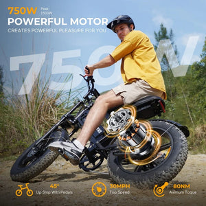 TAMOBYKE V20 Electric Bike with 1500W Motor 31.5MPH 48V18.2Ah Battery, 60-Mile Range