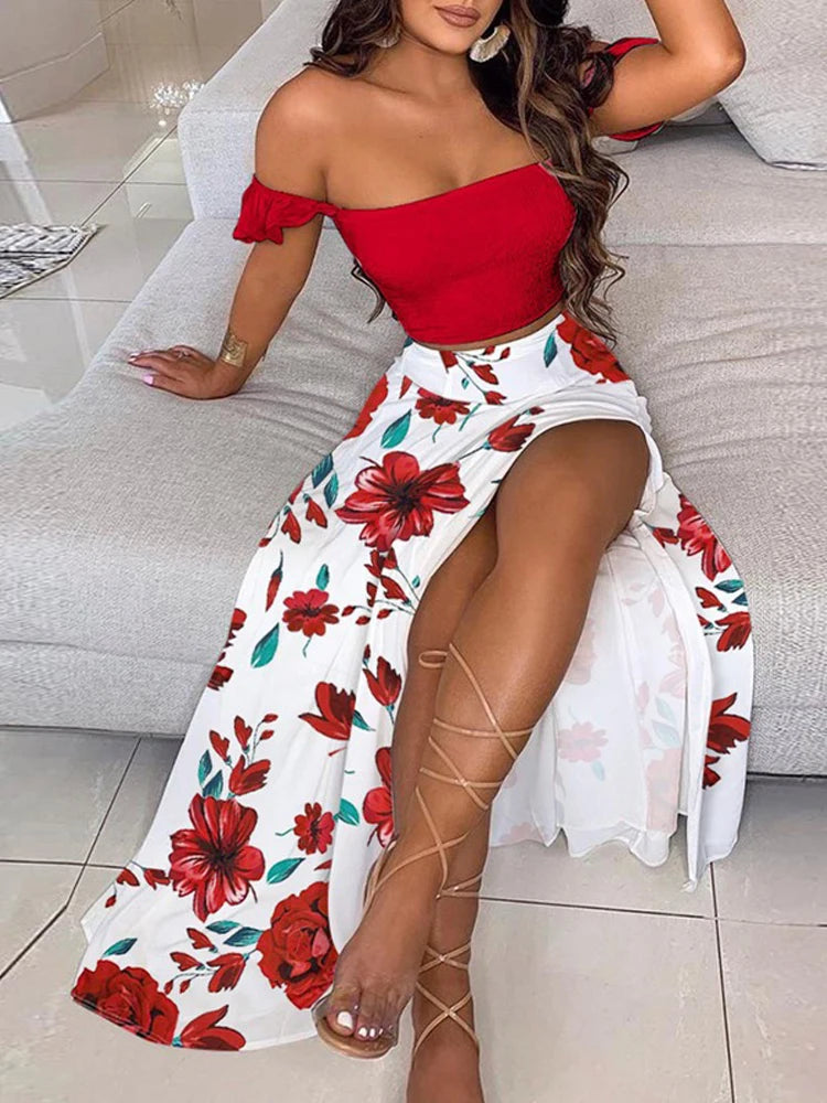 Long Printed Mid Length Dress Set