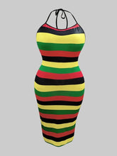 Striped Color Contrast Sleeveless Mid Calf Dress