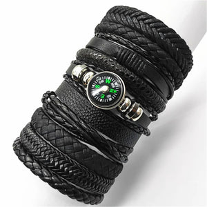 10 Pcs/set Black Wrap Woven Handmade Leather Bracelets