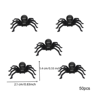 50pcs Halloween Spiders Decorations Small Black Plastic Spiders