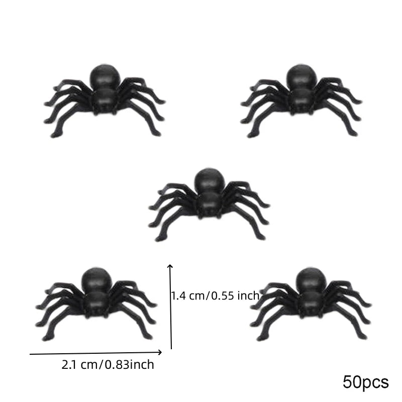 50pcs Halloween Spiders Decorations Small Black Plastic Spiders