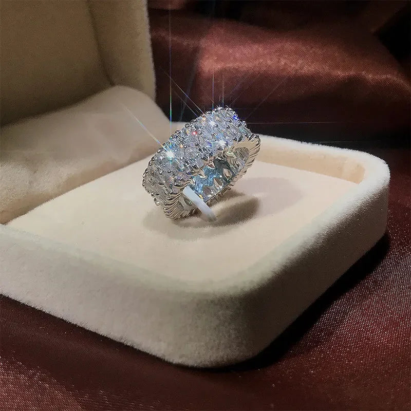 Elegant 925 Sterling Silver Big Water Drop Zircon Stone Ring