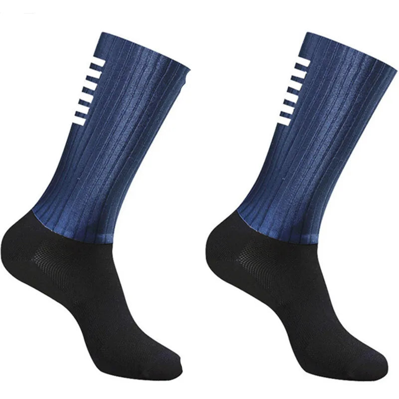 Cycling Anti -Slip White Line Aero Socks