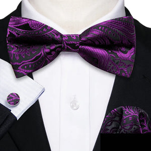 Barry.Wang Silk Bow Tie Hanky Cuffs Set