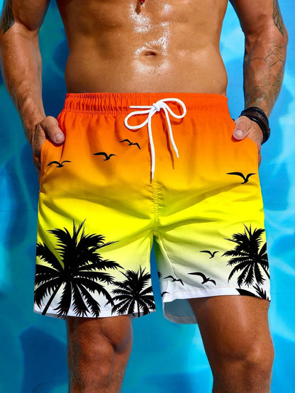 Printed Drawstring Fashion Swim Trunks