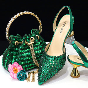 High Heel Designer Pointed Toe Shoes and Bag Set