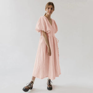 Vintage 100% Cotton Puff Sleeve Long Dress