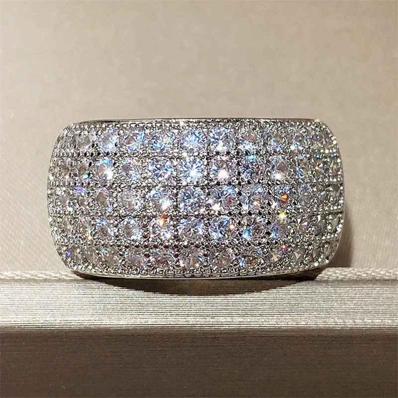 Exquisite 925 Sterling Silver Super Shiny Half Circle Zircon Finger Ring