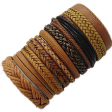 10 Pcs/set Black Wrap Woven Handmade Leather Bracelets