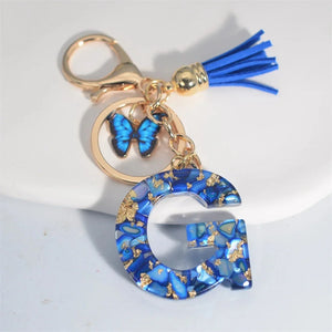 Blue Glazed Stone A To Z Letter Keychain