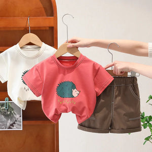 Hedgehog Printed Short Sleeve T-shirts and Shorts Set