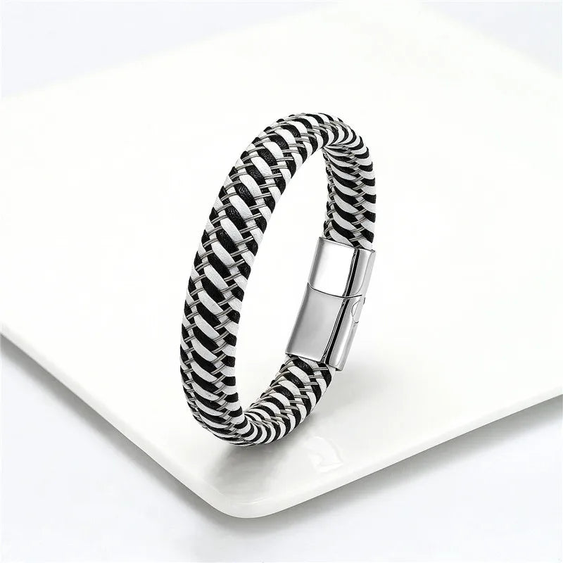 Leather Rope Stainless Steel Buckle Braided Bracelet