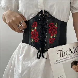 Faux Leather Flower Embroidered Cummerbund