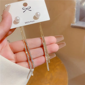 Long Tassel Pearl Dangle Earrings for Women