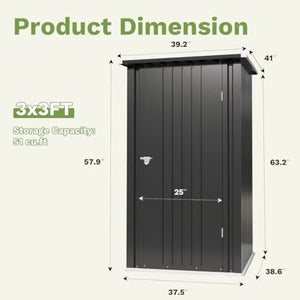 3x3FT Outdoor Storage Shed with Sloping Roof and Single Lockable Door
