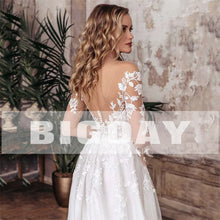 Elegant A-Line Open Back Long Sleeve Side Split Bridal Gown with Sweep Train