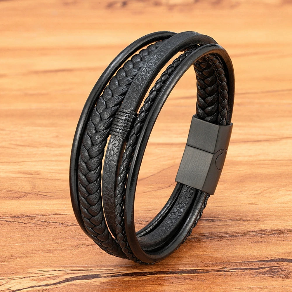 XQNI Hand-Woven Leather Multilayer Bracelet