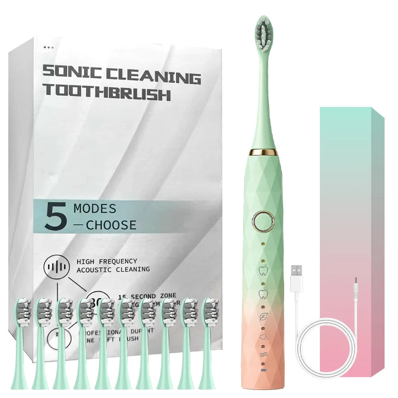 Electric Rotary Cleaning USB Rechargeable Toothbrush with 10 Heads