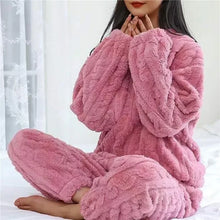 Soft Coral Velvet Jacquard Warm Pajama Set for Women