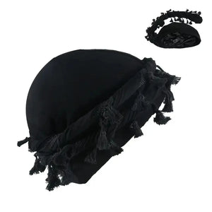 Burr Trim Twisted Tail Fringe Cotton Bandana Hat
