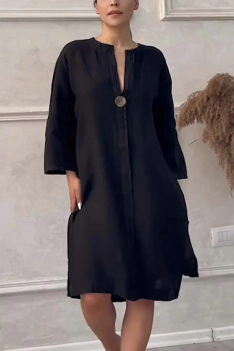 Loose V-neck Two Side Slit Pullover Dress