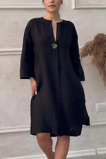 Loose V-neck Two Side Slit Pullover Dress