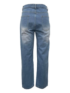 D8685  Fashion Print Loose Fit Distressed Jeans