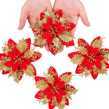 18Pcs Glitter Artificial Christmas Flowers With Clips