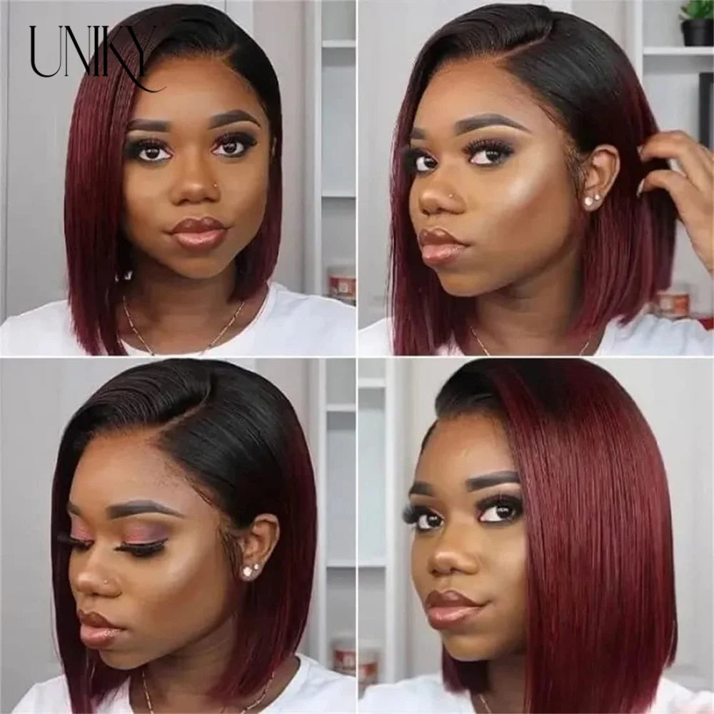 Red Straight Bob T-Part Human Hair Wig