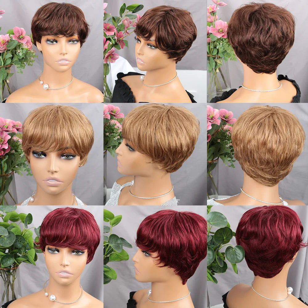 Short Pixie Cut Human Hair Wig With Bangs