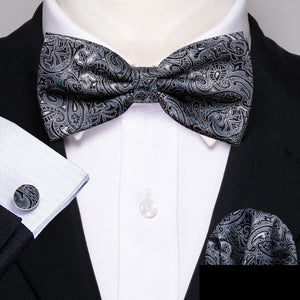 Barry.Wang Silk Bow Tie Hanky Cuffs Set
