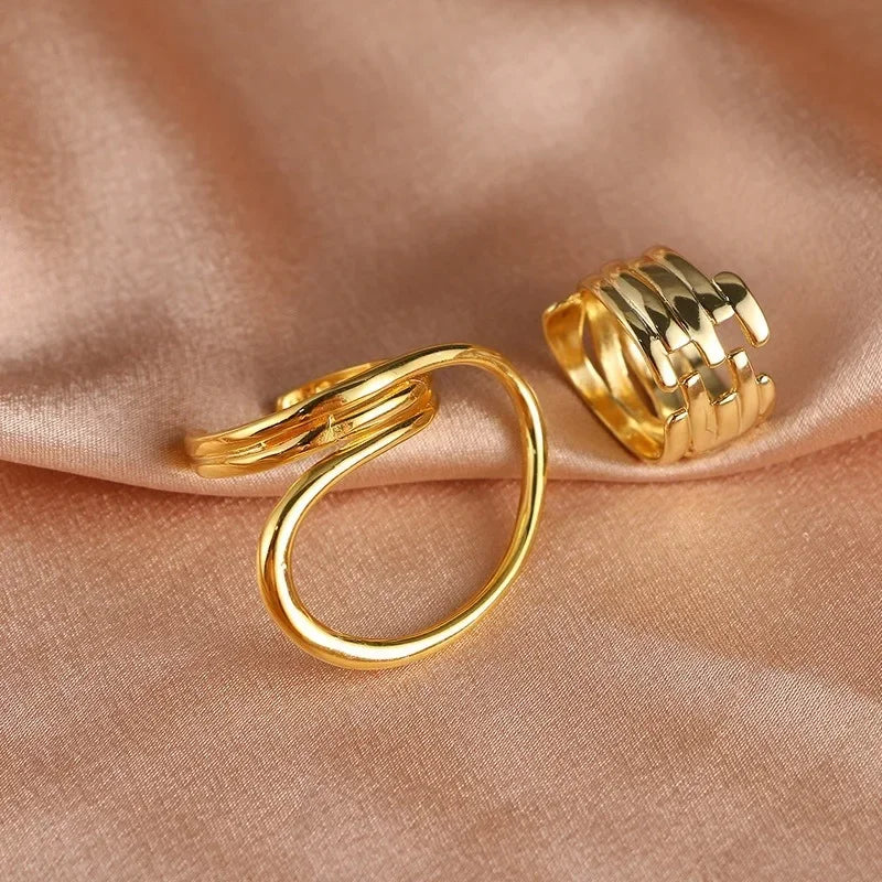 2pcs Exaggerated Line Distorted Geometric Ring