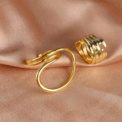2pcs Exaggerated Line Distorted Geometric Ring