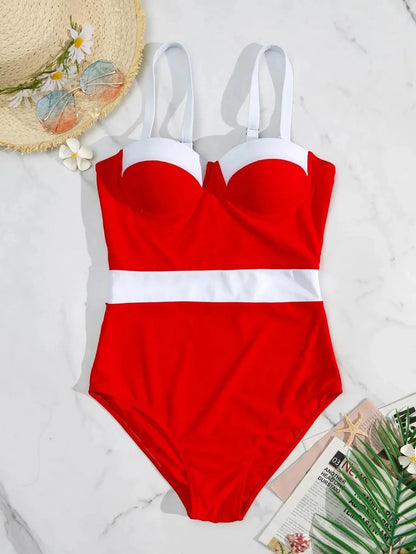 One Piece Color Block Swimming Suit